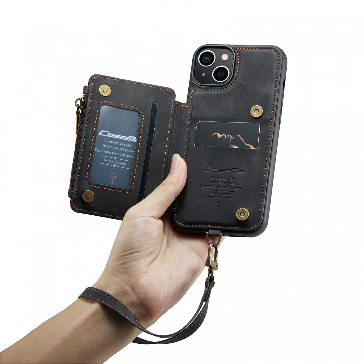 CaseMe C20 Series läderfodral till iPhone 14 Plus, svart