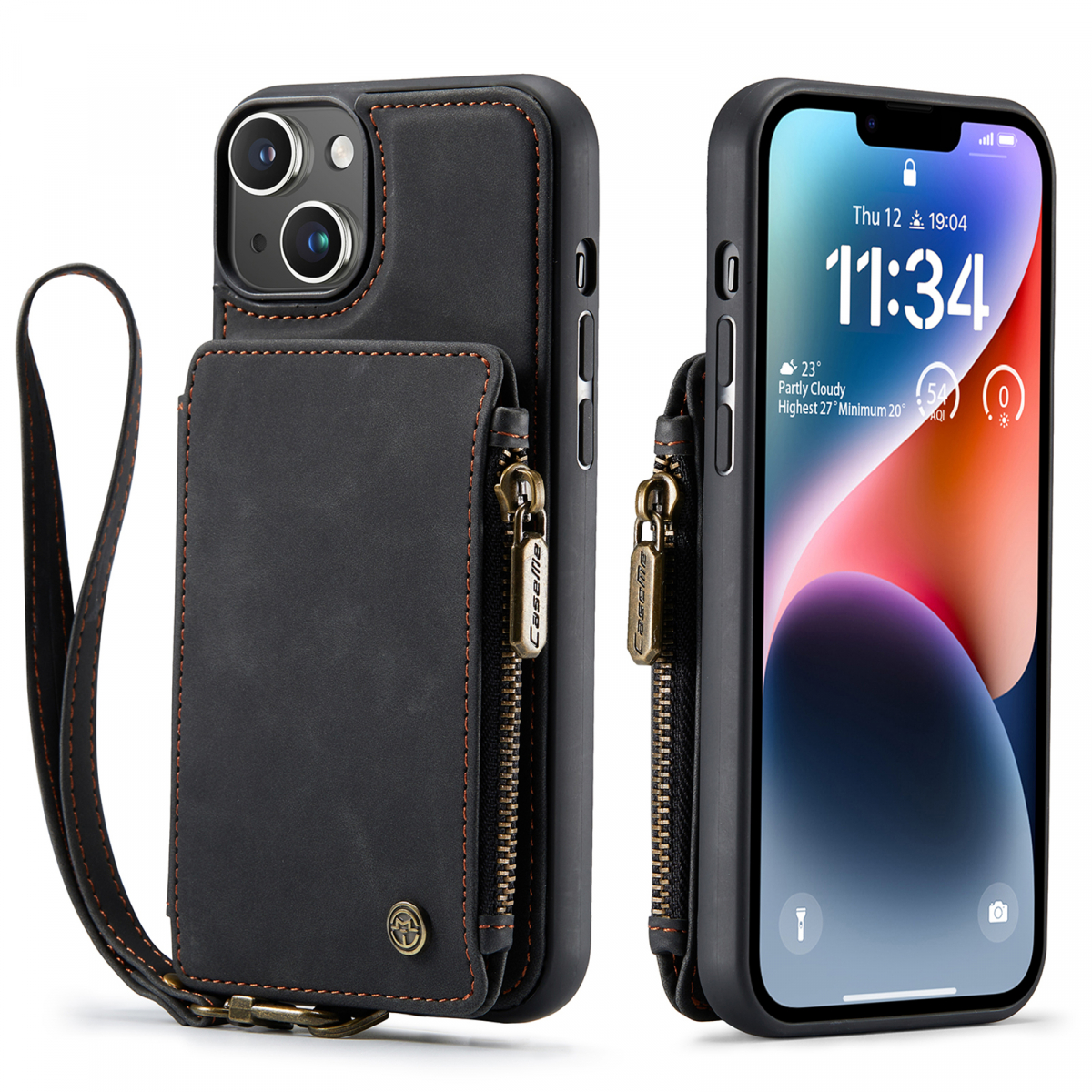 CaseMe C20 Series läderfodral till iPhone 14 Plus, svart