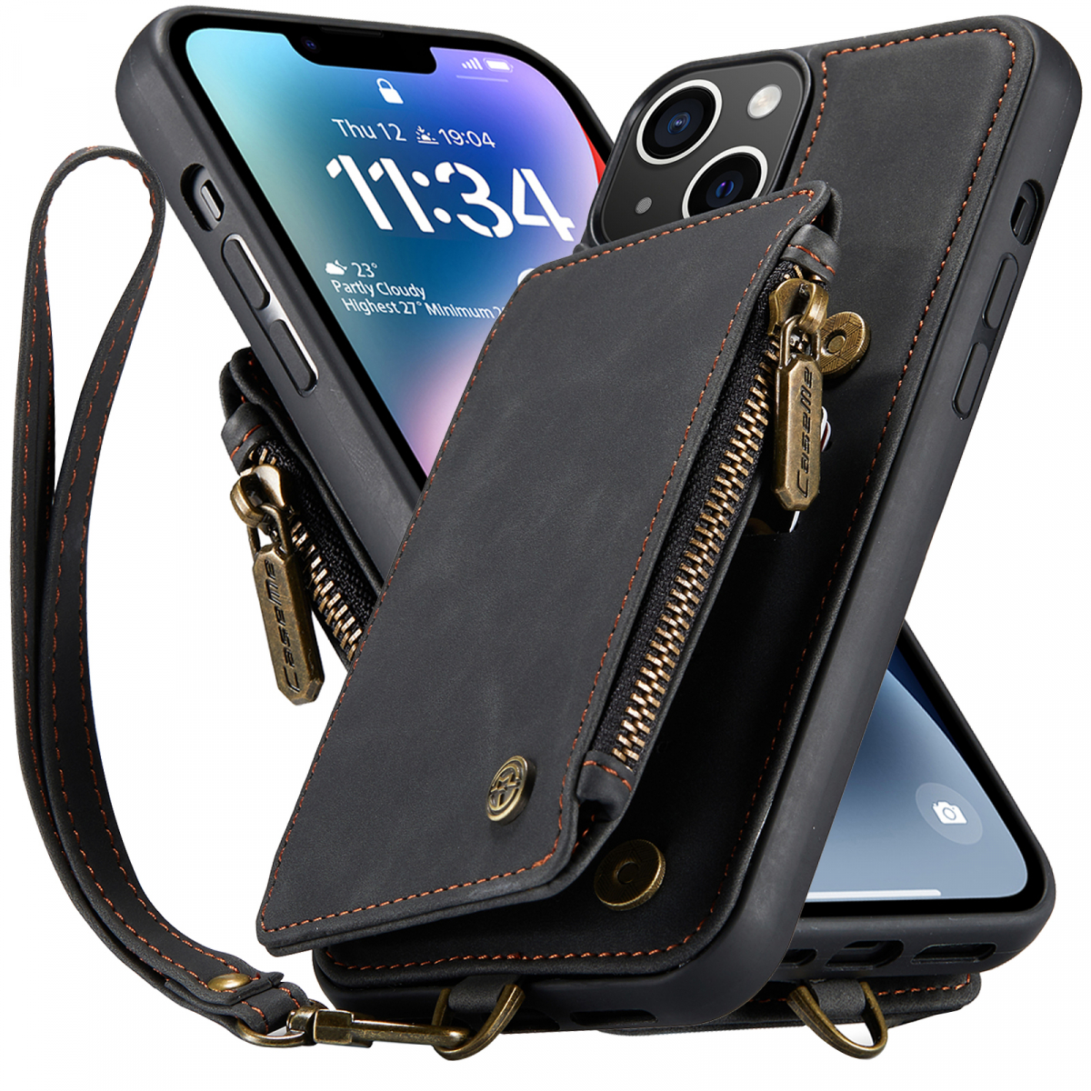 CaseMe C20 Series läderfodral till iPhone 14 Plus, svart
