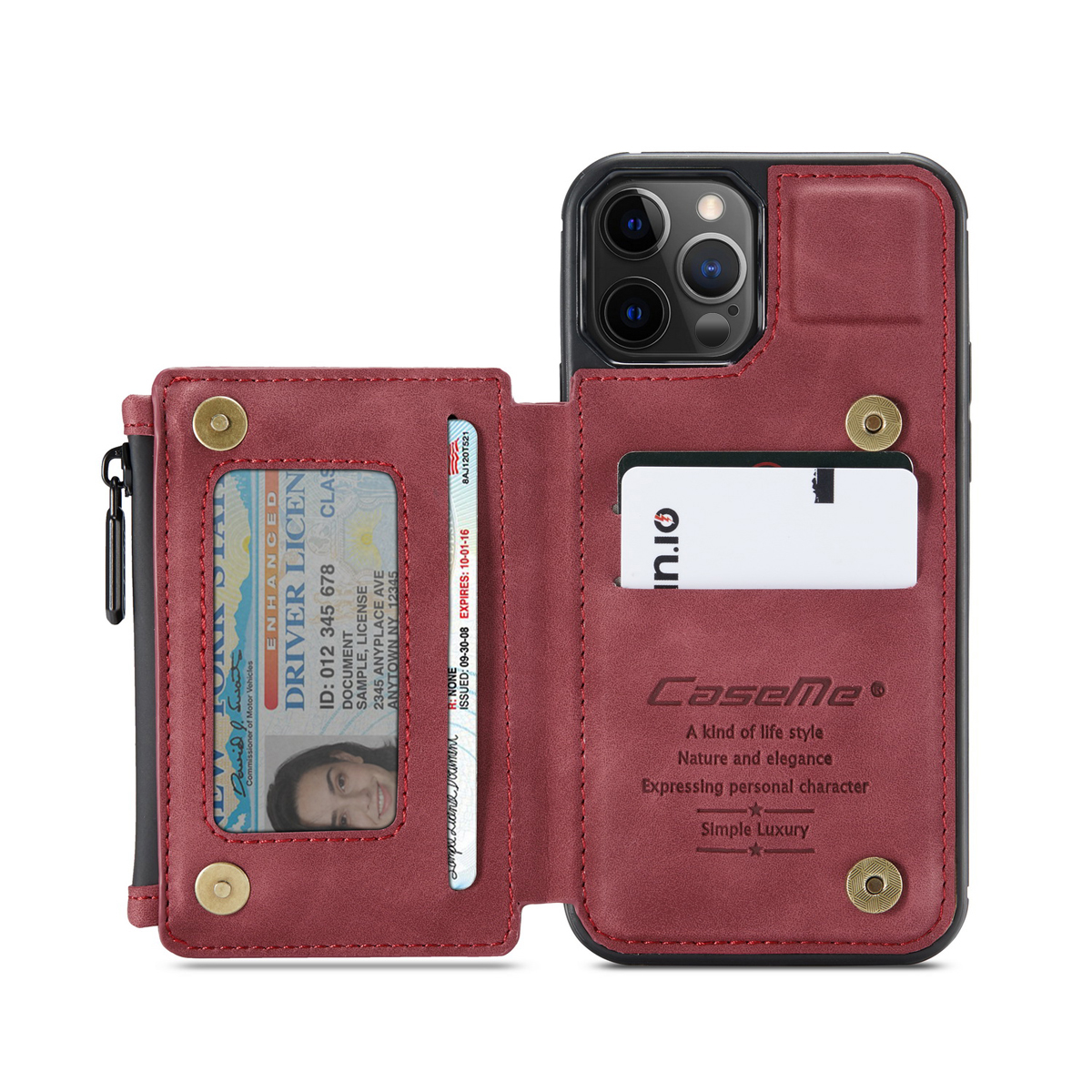 CaseMe C20 Series läderfodral till iPhone 12/12 Pro, röd