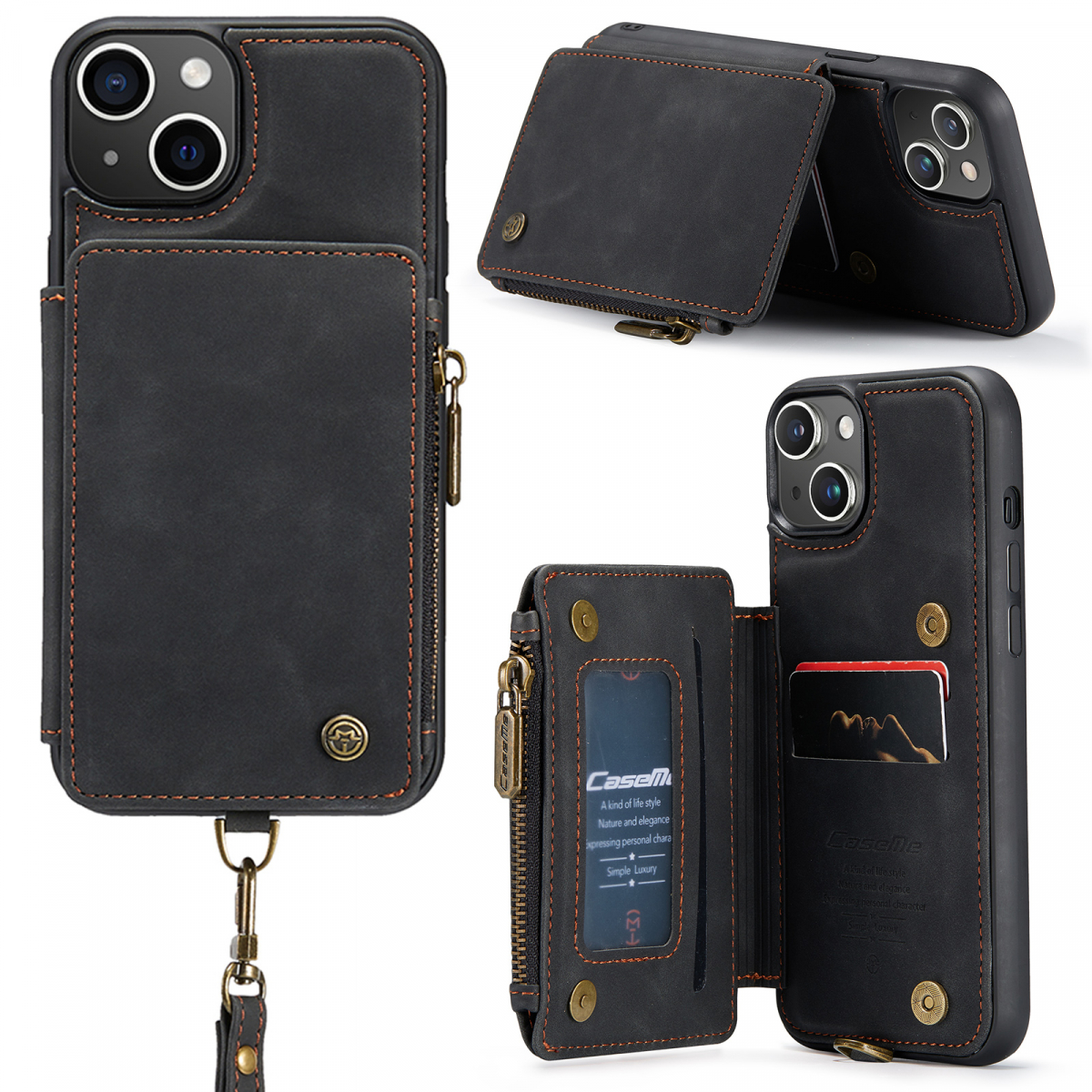 CaseMe C20 Series läderfodral till iPhone 15 Plus, svart