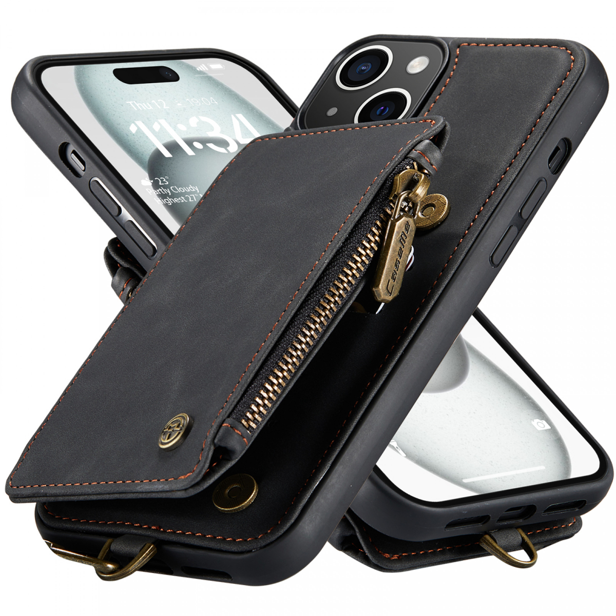 CaseMe C20 Series läderfodral till iPhone 15 Plus, svart