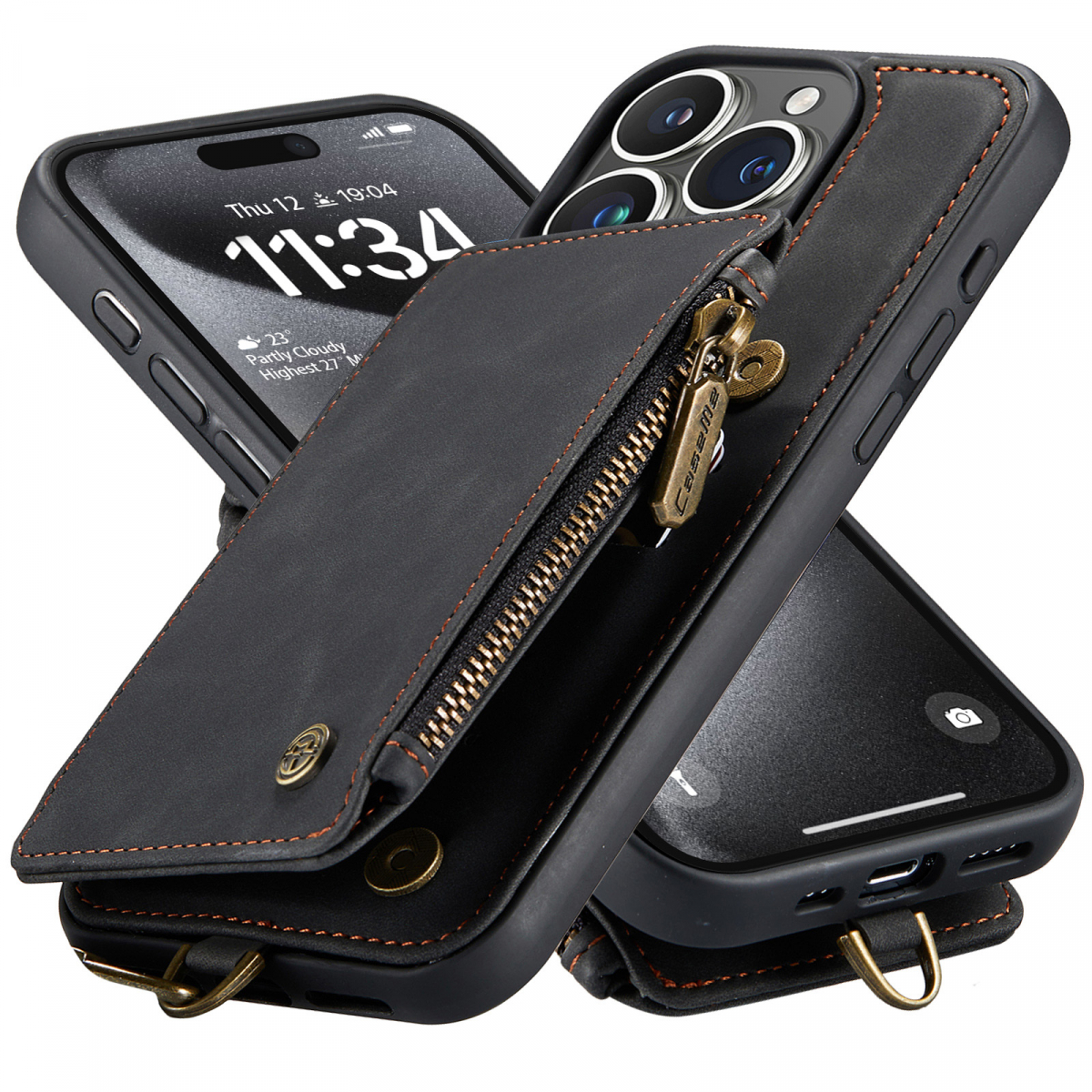CaseMe C20 Series läderfodral till iPhone 15 Pro Max, svart