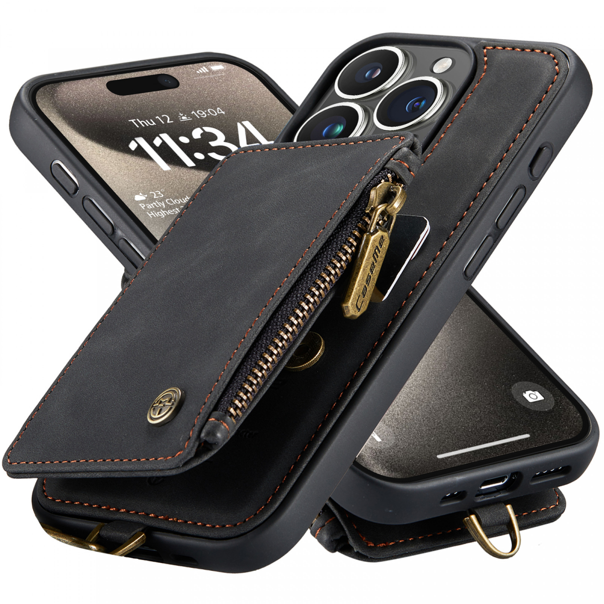 CaseMe C20 Series läderfodral till iPhone 15 Pro, svart