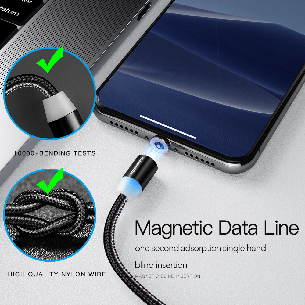 CaseMe Magnetisk kabel med Lightning+USB-C, 2.4A, 1m, svart