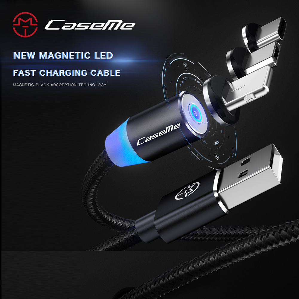 CaseMe Magnetisk kabel, MicroUSB+Lightning+USB-C, 2.4A, guld