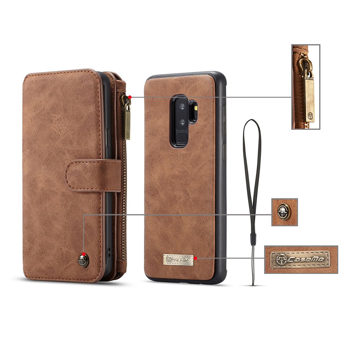 CaseMe plånboksfodral, Samsung Galaxy S8 Plus, brun