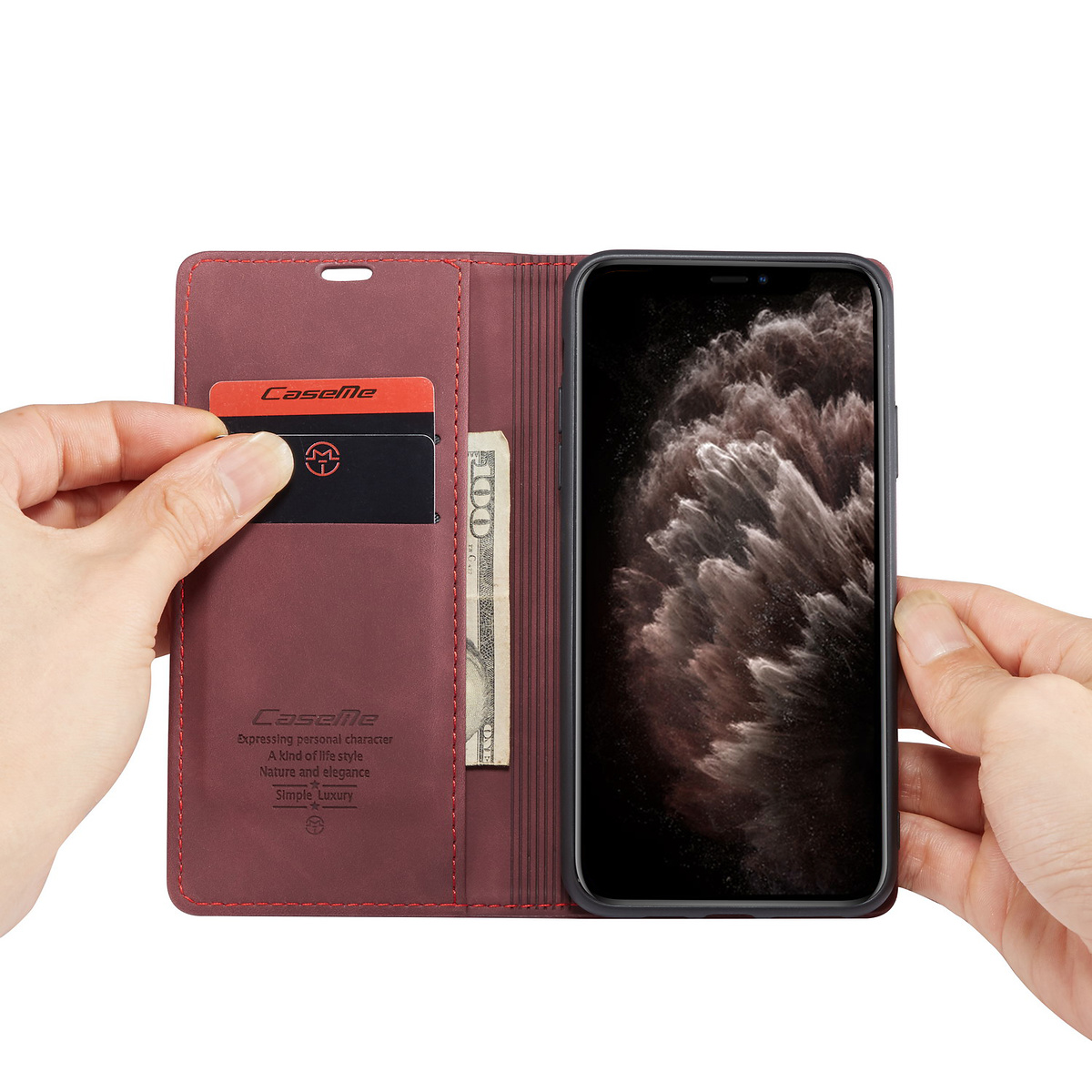 CaseMe plånboksfodral till iPhone 11 Pro, vinröd