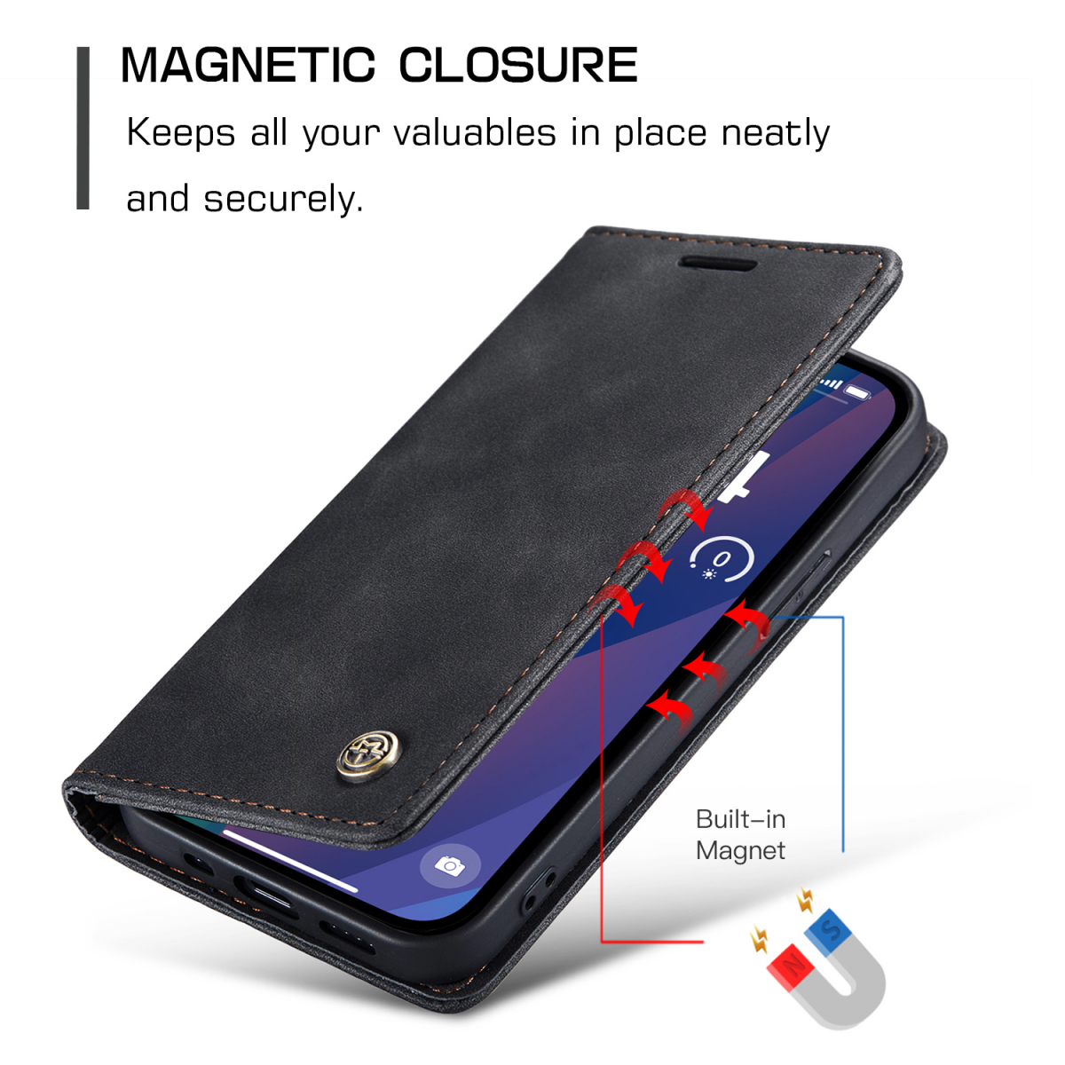 CaseMe plånboksfodral, iPhone 15 Plus, svart