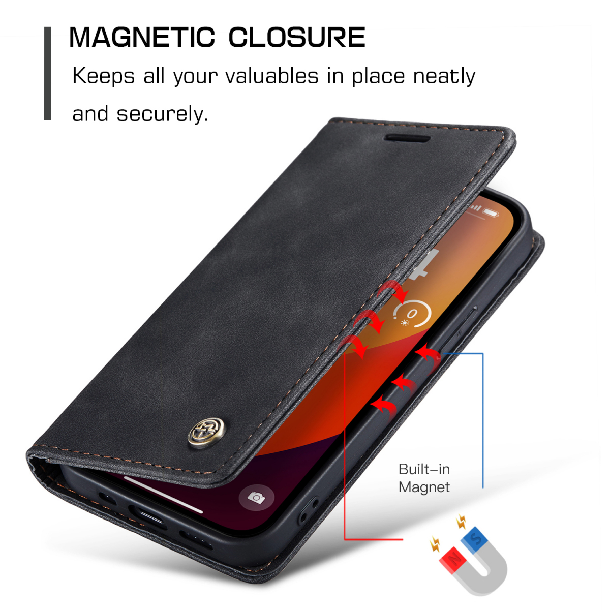 CaseMe plånboksfodral, iPhone 15 Pro Max, svart