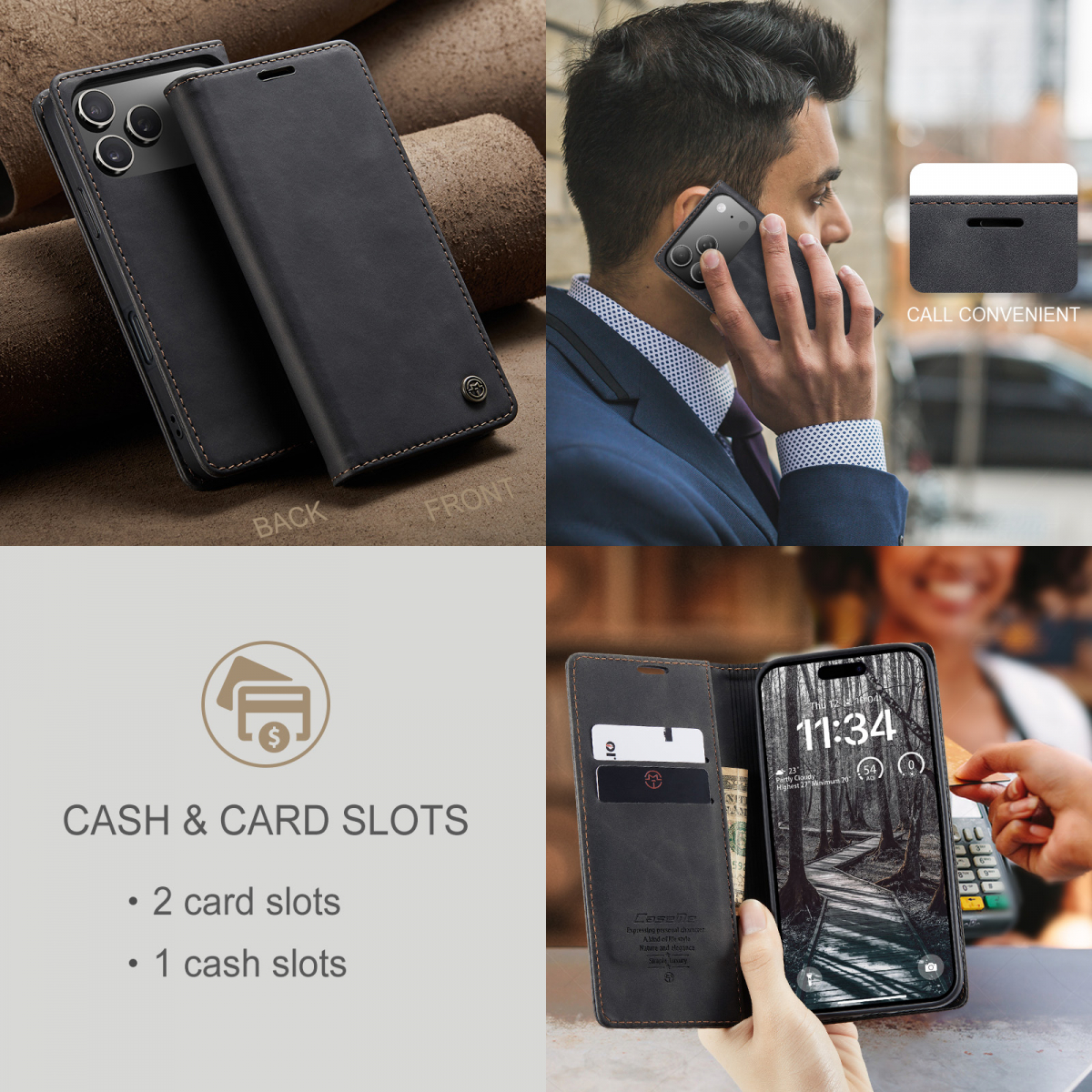 CaseMe plånboksfodral, iPhone 17 Pro Max, svart