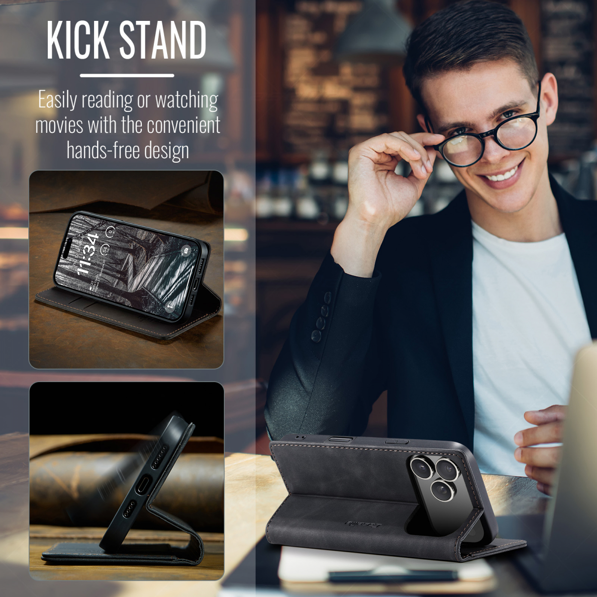 CaseMe plånboksfodral, iPhone 17 Pro Max, svart