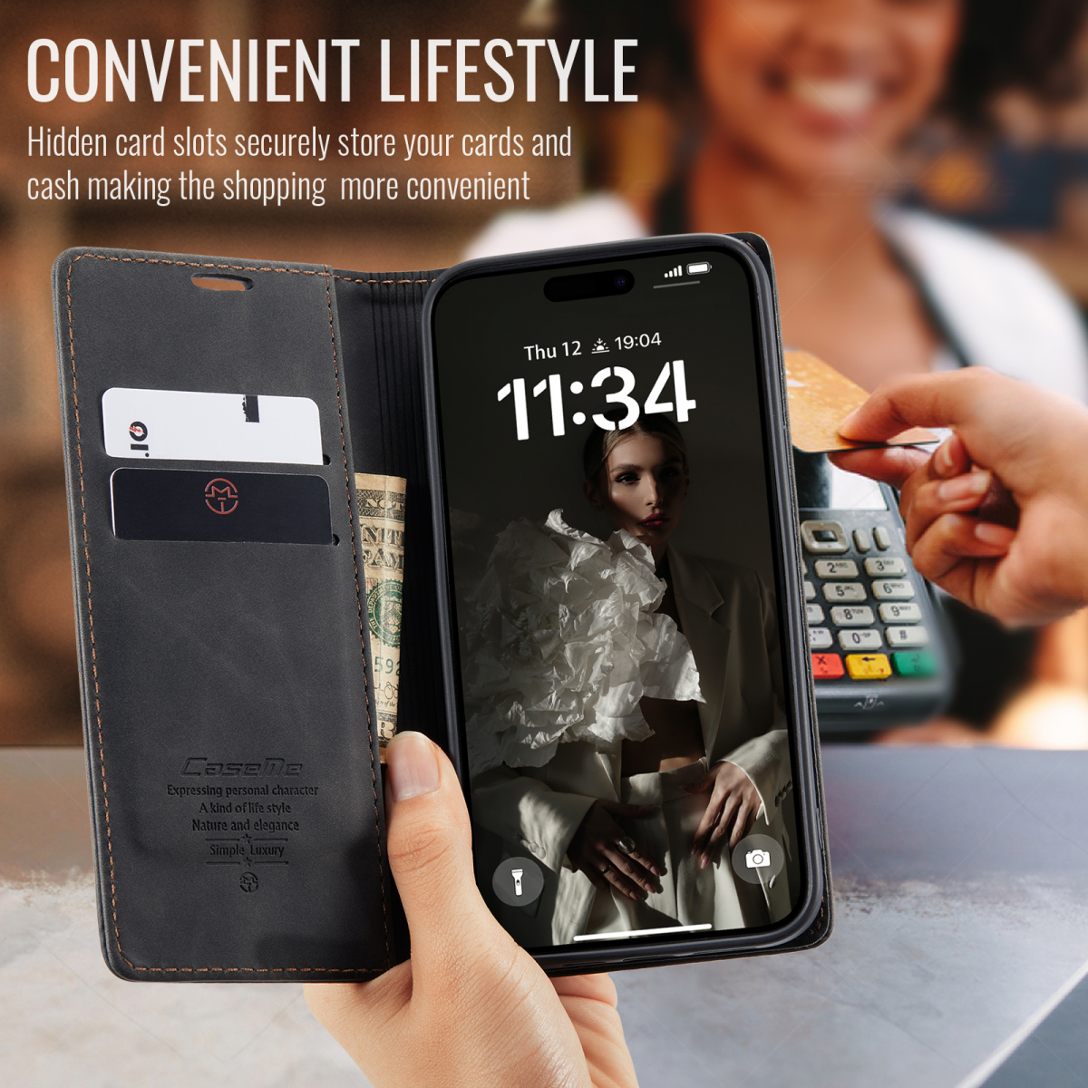 CaseMe plånboksfodral, iPhone 17, svart