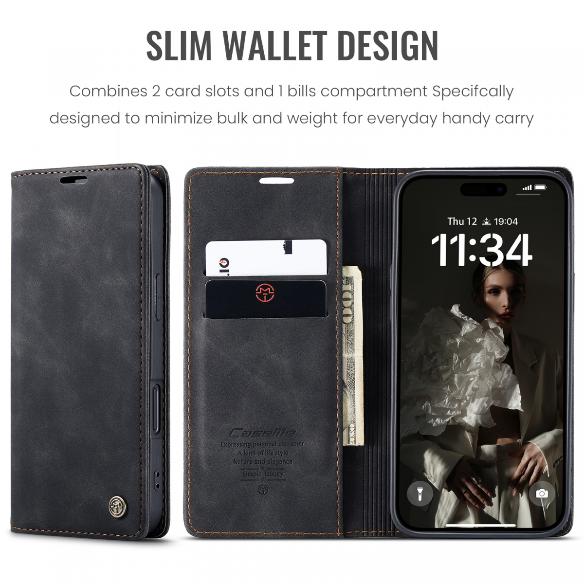 CaseMe plånboksfodral, iPhone 17, svart