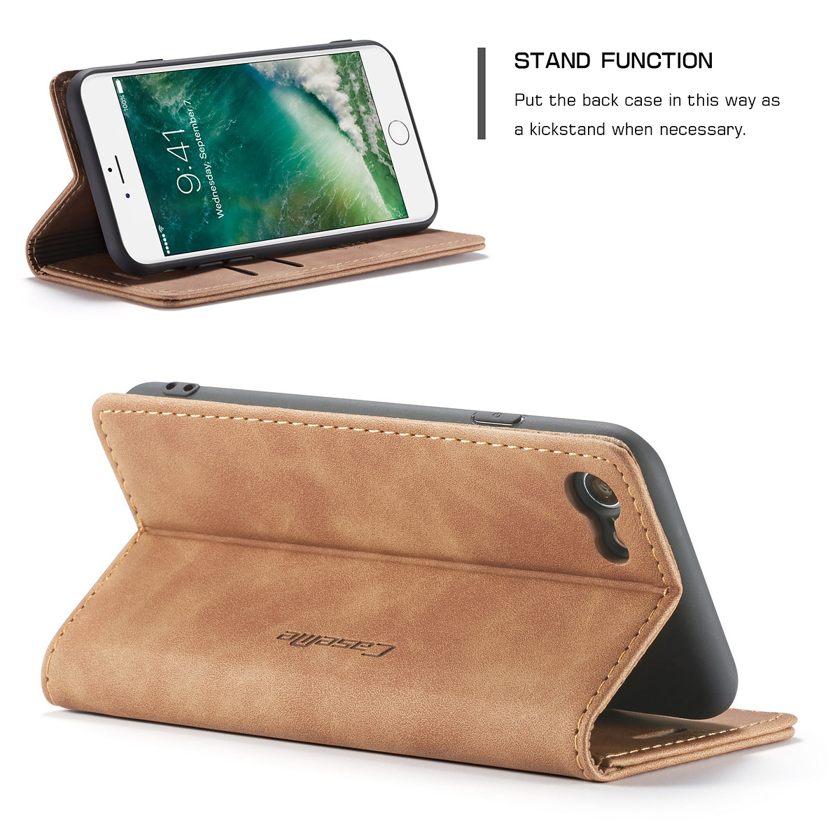 CaseMe plånboksfodral till iPhone 8/7, brun