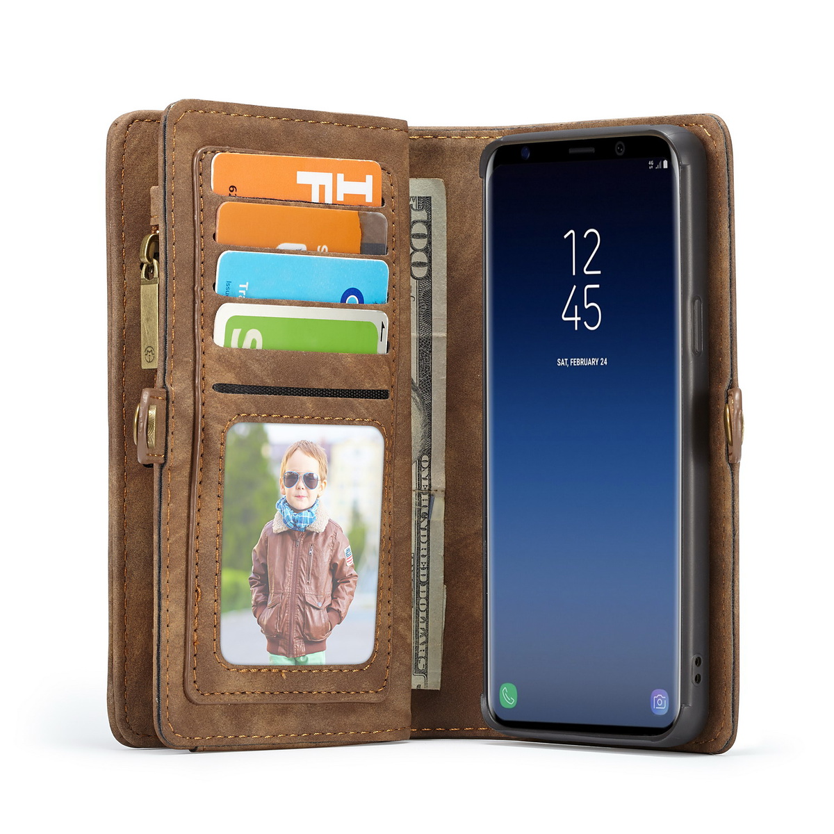 CaseMe plånboksfodral magnetskal, Samsung Galaxy S9, brun
