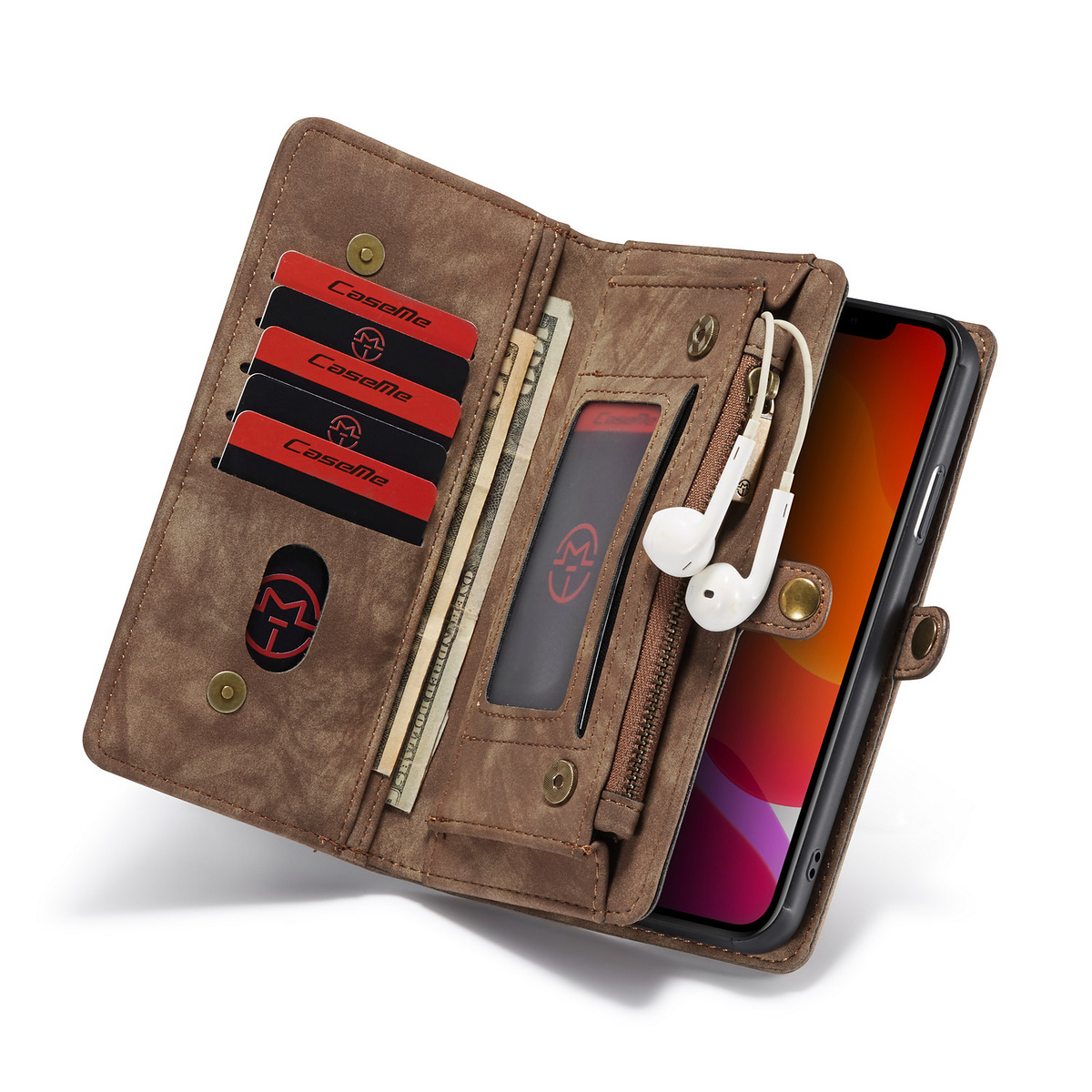 CaseMe plånboksfodral med magnetskal till iPhone 11 Pro, brun