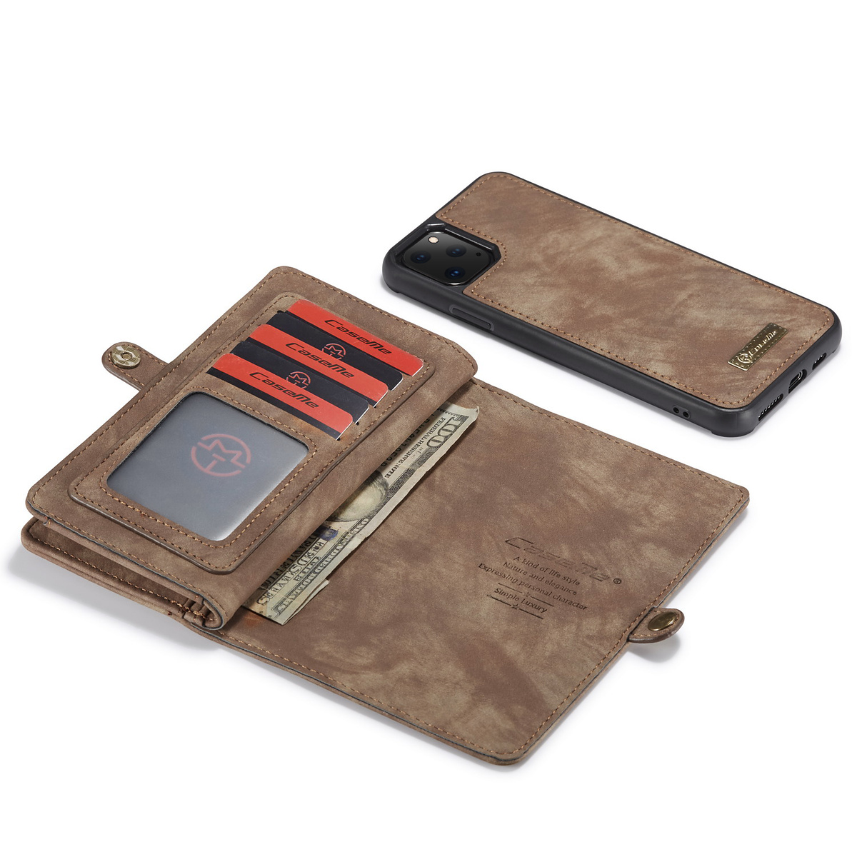 CaseMe plånboksfodral med magnetskal till iPhone 11 Pro, brun