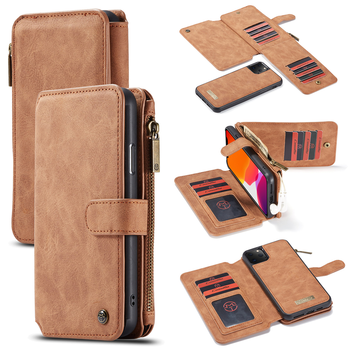 CaseMe plånboksfodral med magnetskal, iPhone 11 Pro, brun