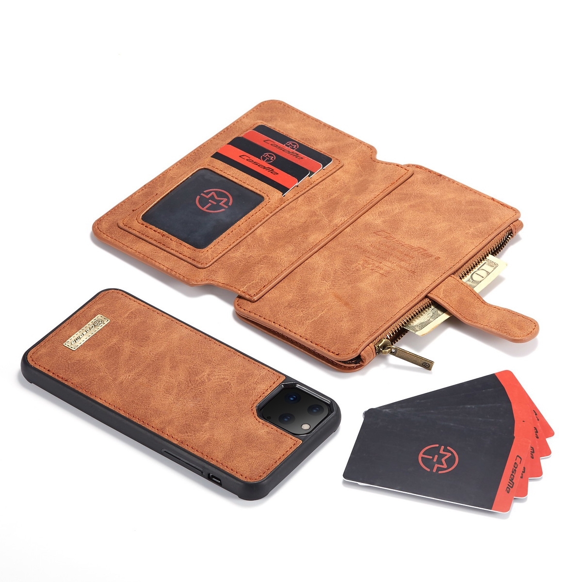 CaseMe plånboksfodral med magnetskal, iPhone 11 Pro, brun