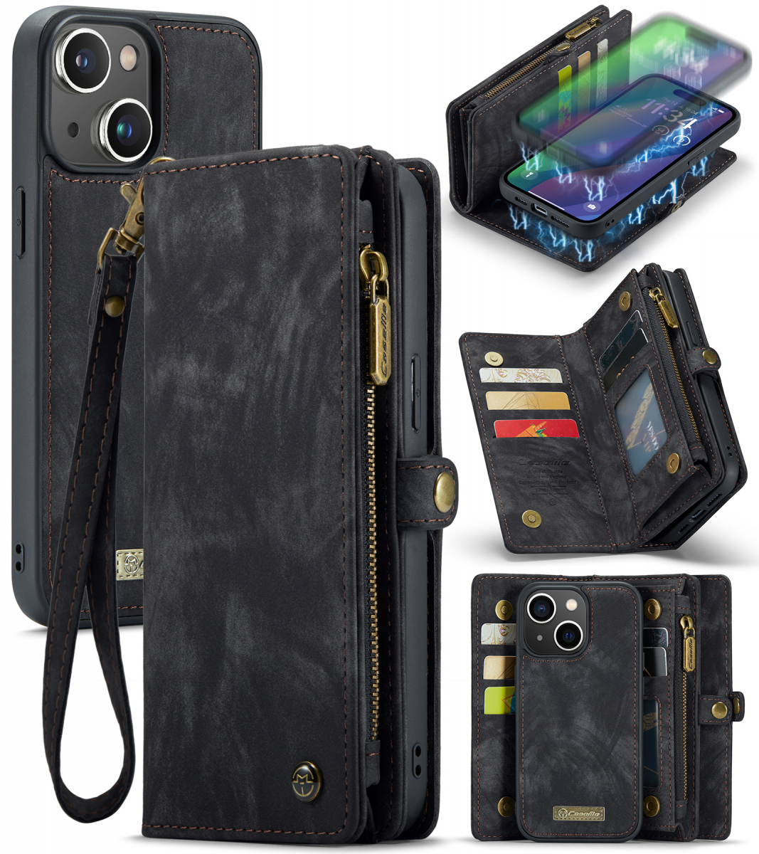 CaseMe plånboksfodral med magnetskal, iPhone 15 Plus, svart