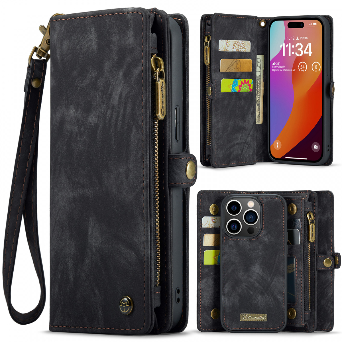 CaseMe plånboksfodral med magnetskal, iPhone 15 Pro Max, svart