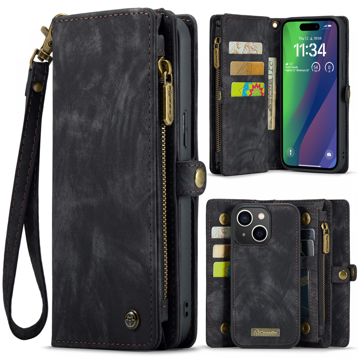CaseMe plånboksfodral med magnetskal, iPhone 15, svart