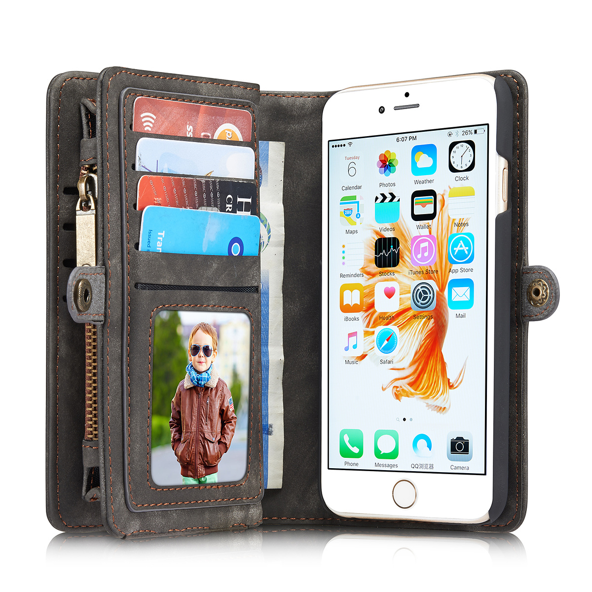 CaseMe plånboksfodral med magnetskal, iPhone 6/6S Plus, svart