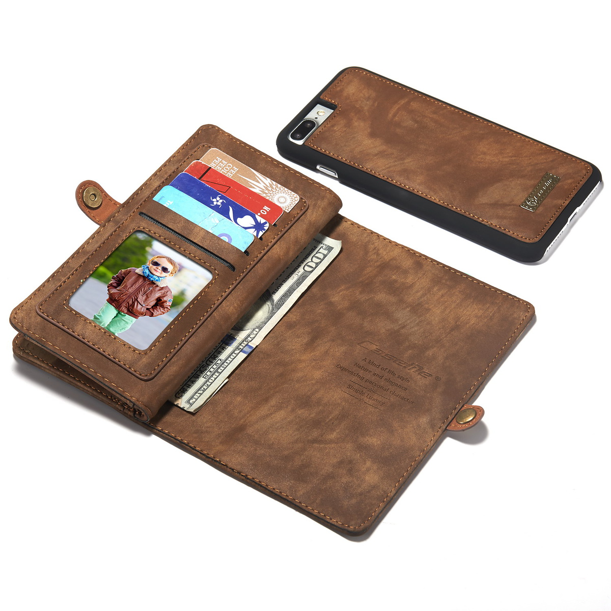 CaseMe plånboksfodral med magnetskal, iPhone 7/8 Plus, brun