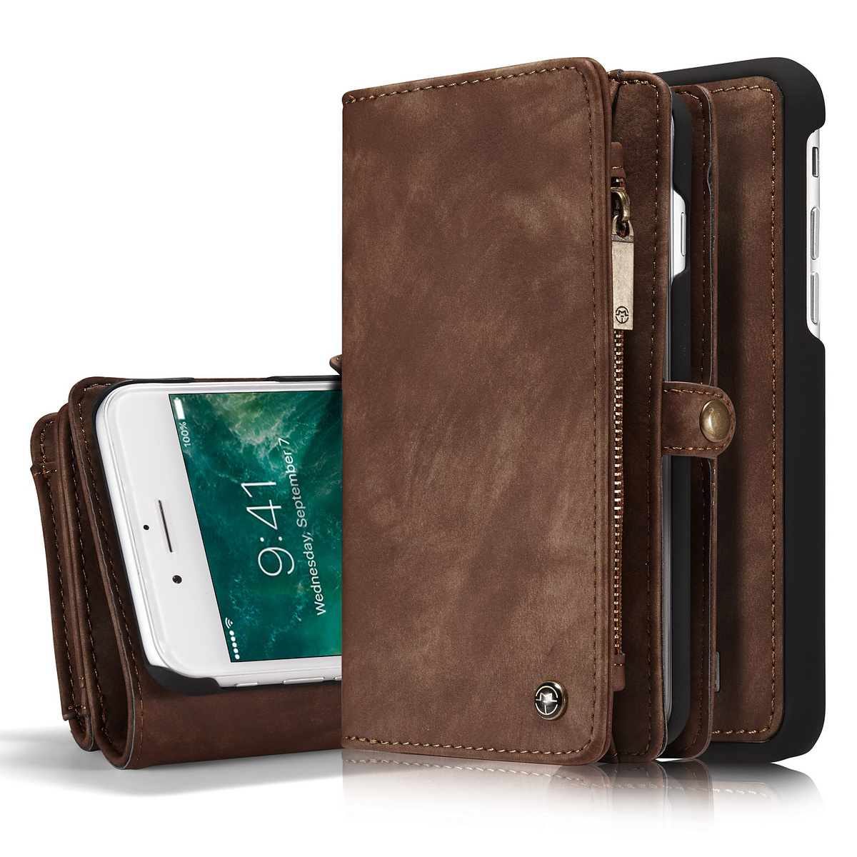 CaseMe plånboksfodral med magnetskal, iPhone 7/8 Plus, brun