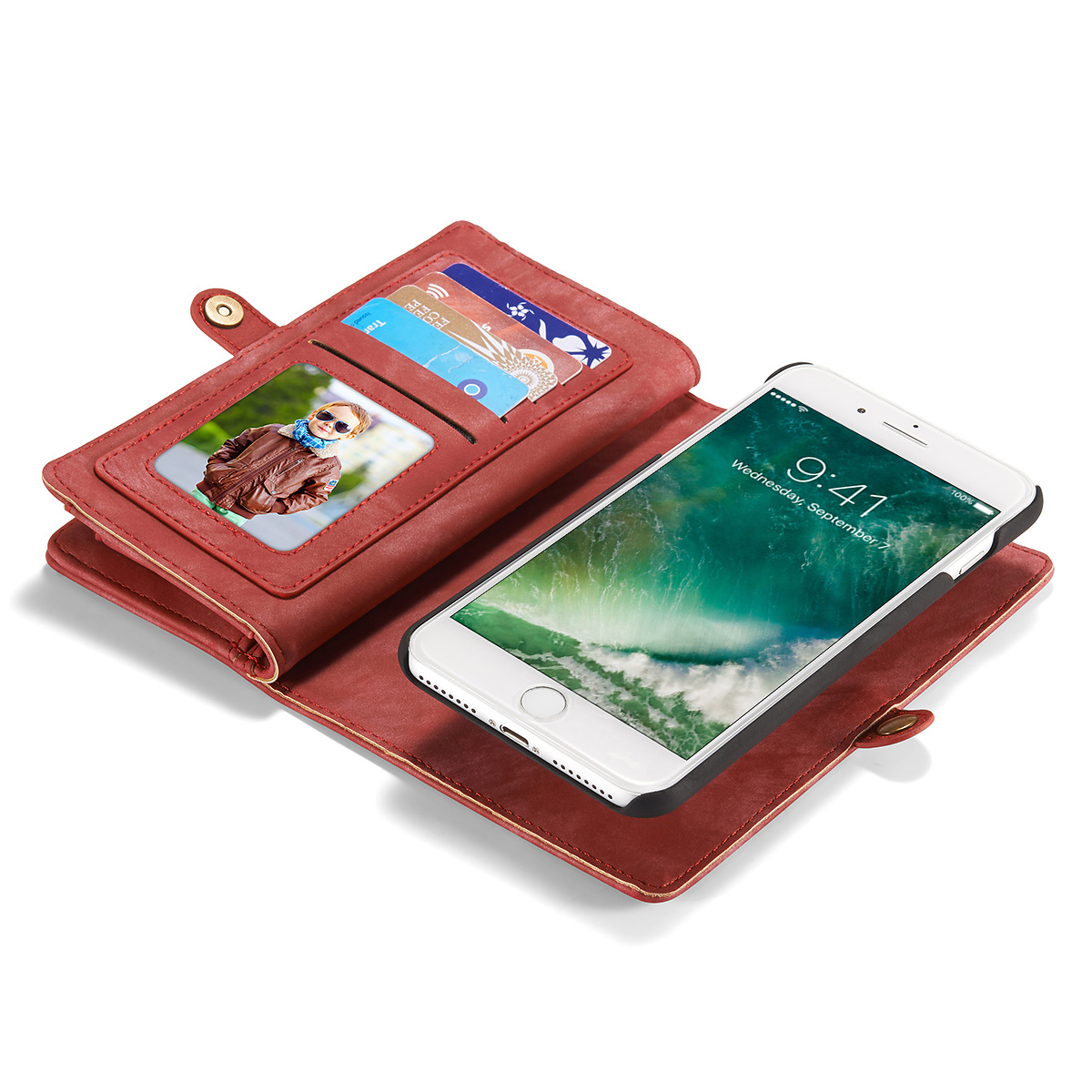 CaseMe plånboksfodral med magnetskal, iPhone 7/8 Plus, röd