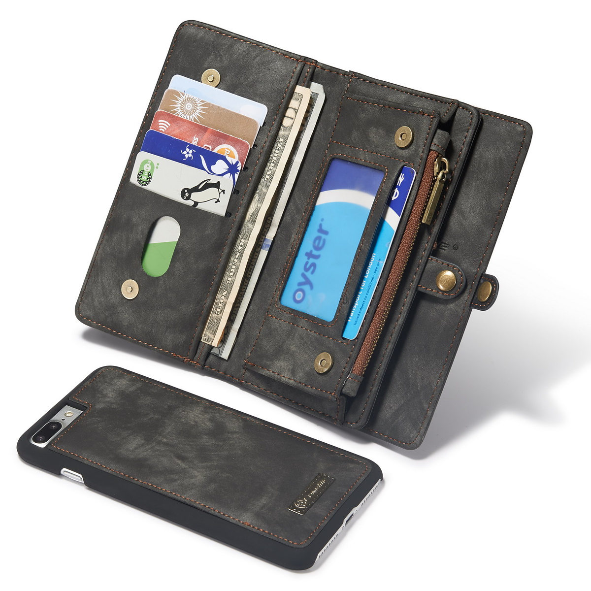 CaseMe plånboksfodral med magnetskal, iPhone 7/8 Plus, svart