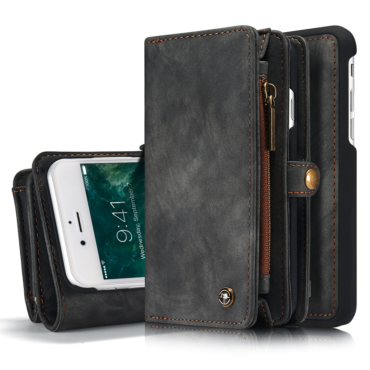 CaseMe plånboksfodral med magnetskal, iPhone 7/8, svart/grön