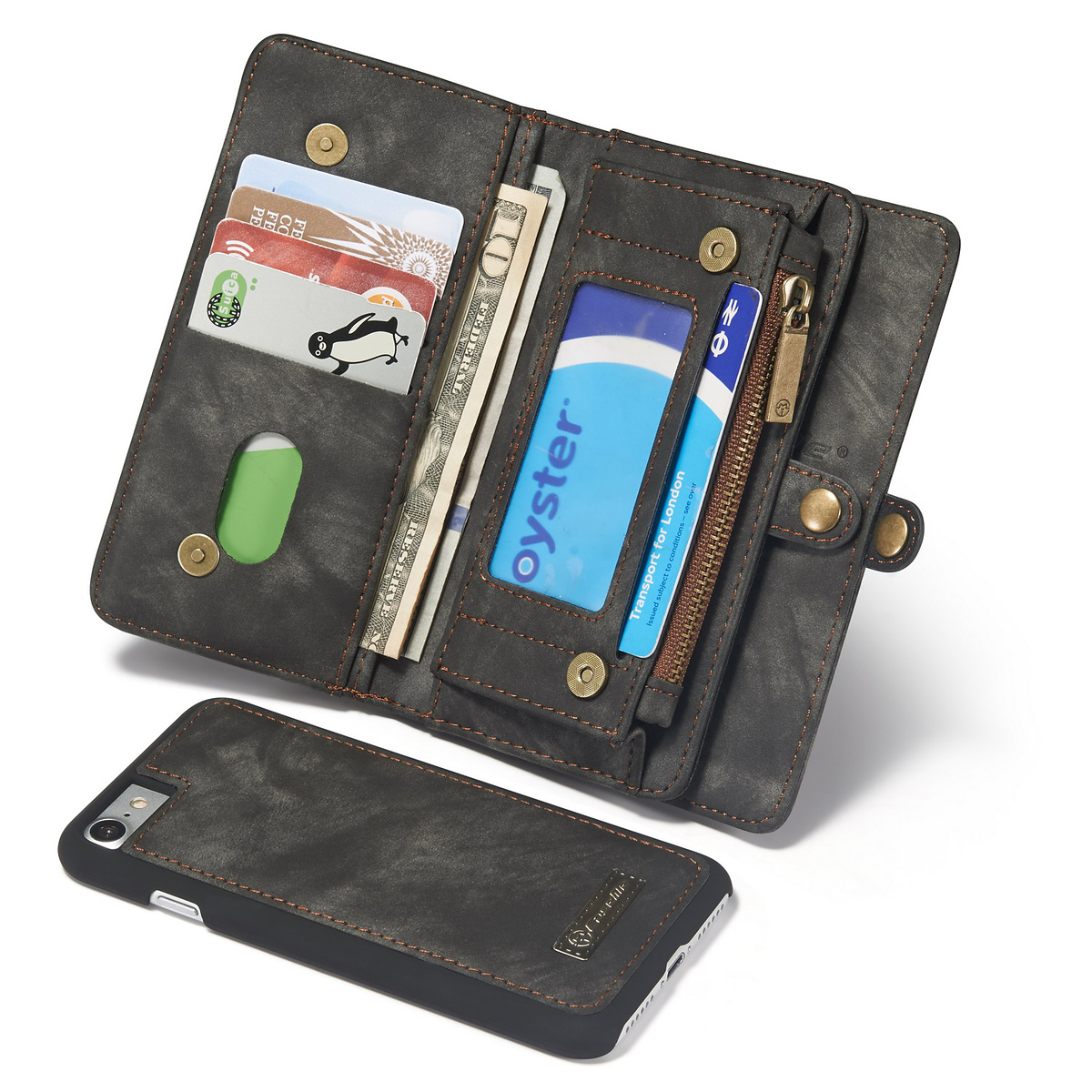 CaseMe plånboksfodral med magnetskal, iPhone 7/8, svart/grön