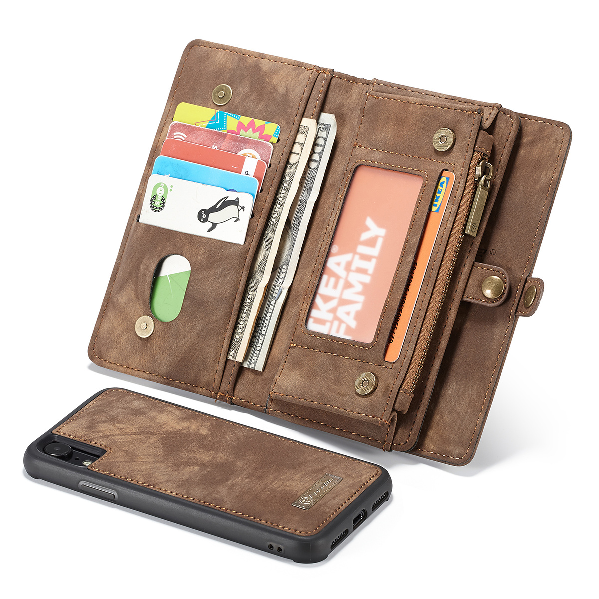 CaseMe plånboksfodral med magnetskal, iPhone XR, brun