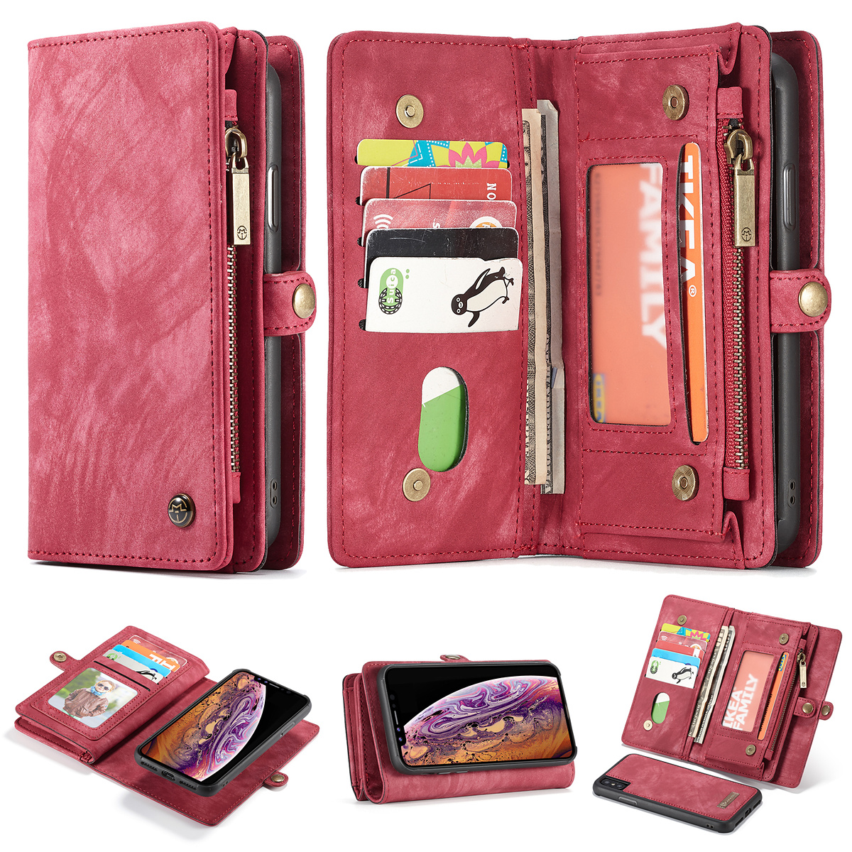 CaseMe plånboksfodral med magnetskal till iPhone XS Max, röd