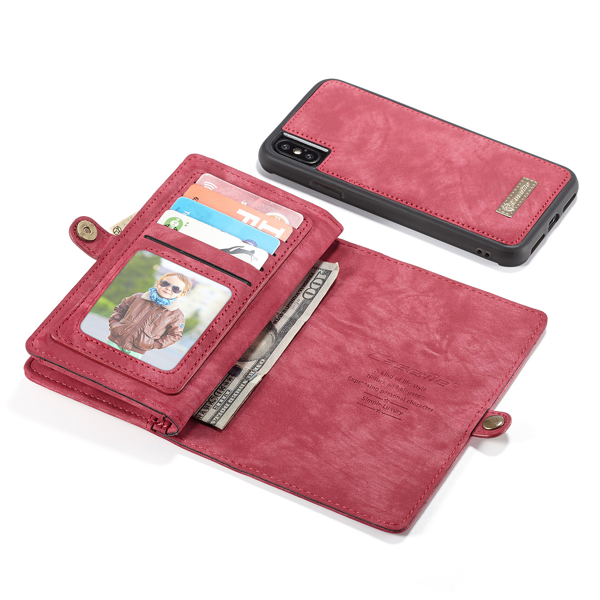 CaseMe plånboksfodral med magnetskal till iPhone X/XS, röd