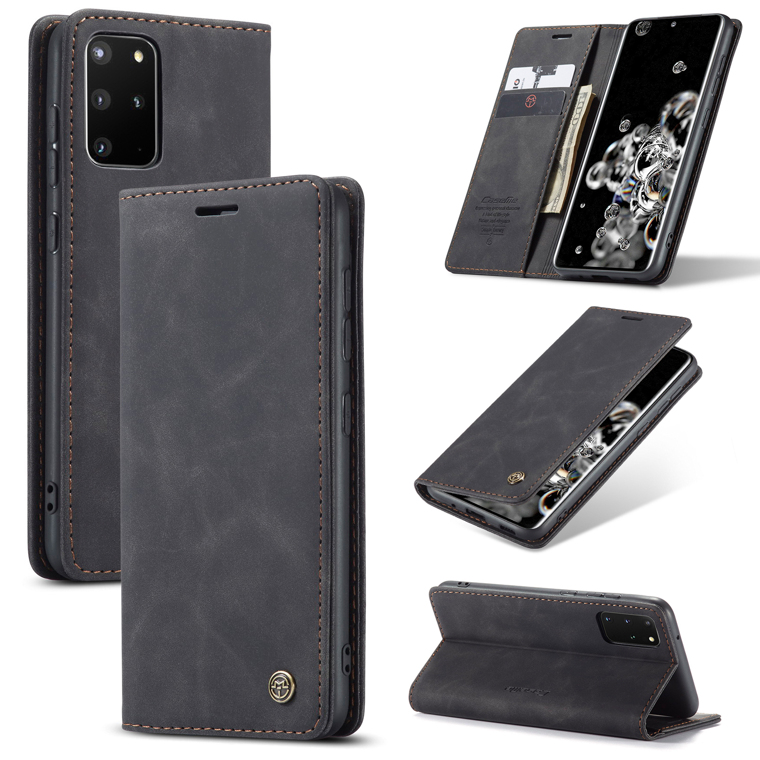 CASEME 013 Series Auto-absorbed Leather Wallet Case for S20+-Black