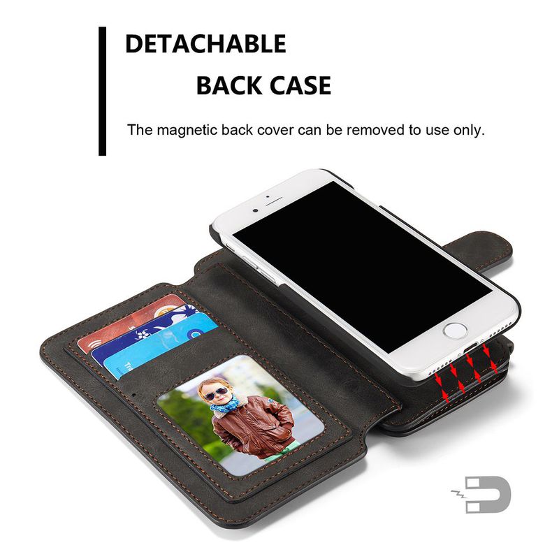 CaseMe plånboksfodral med magnetskal, iPhone 8/7, svart