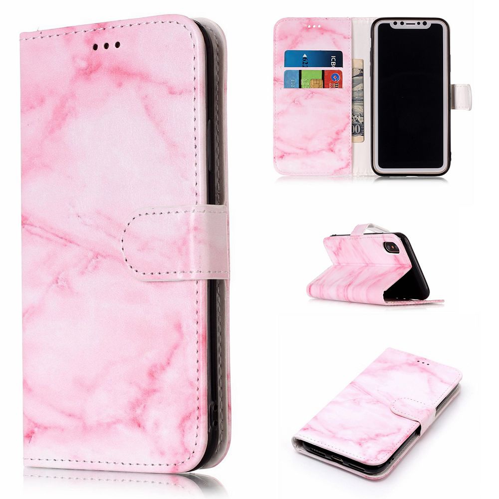 Trendigt marmorskal med ställ, iPhone X/XS, rosa