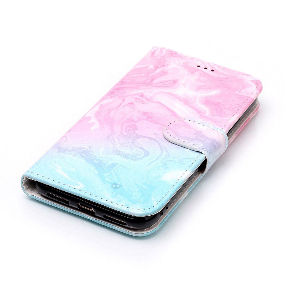 Trendigt marmorskal med ställ, iPhone X/XS, rosa/blå