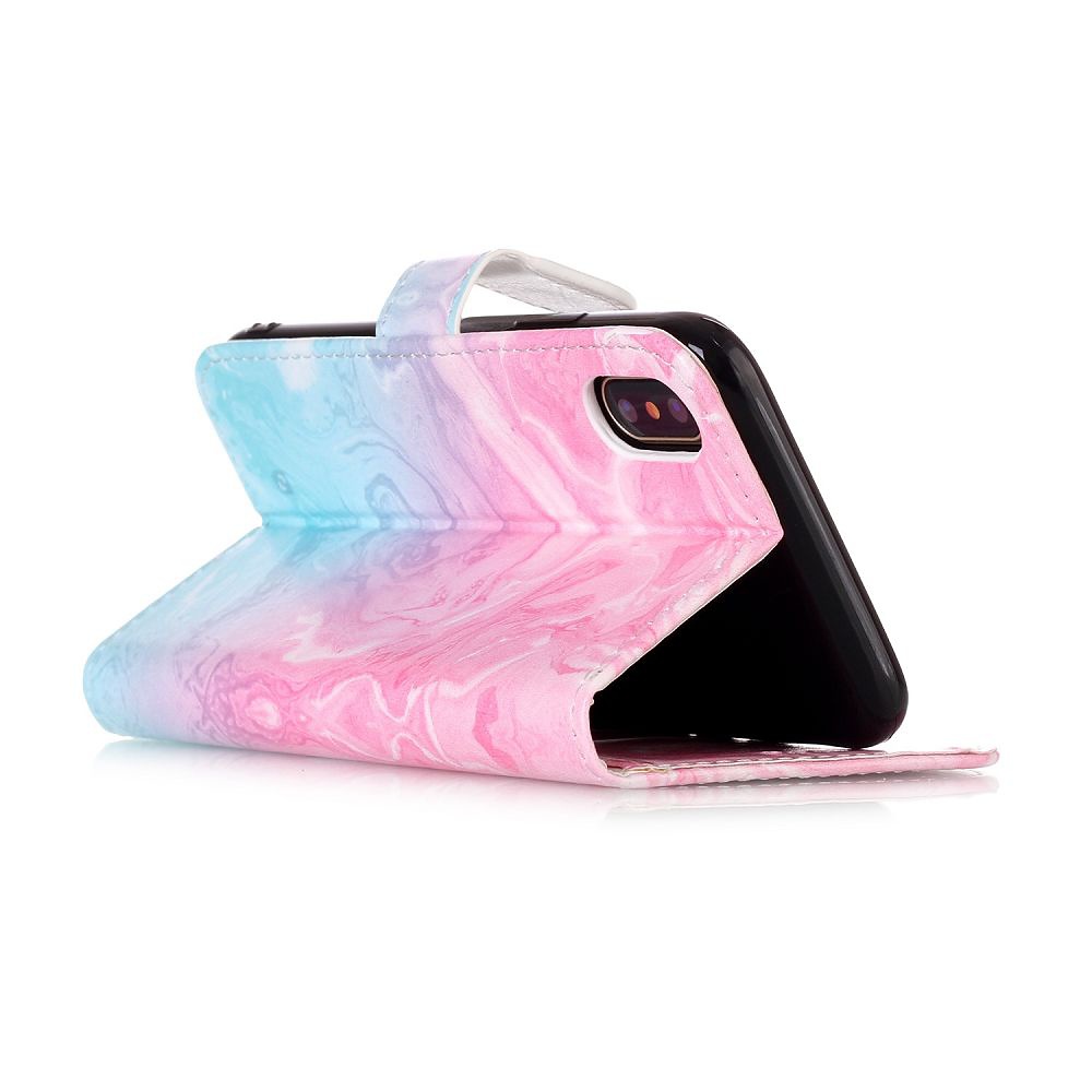 Trendigt marmorskal med ställ, iPhone X/XS, rosa/blå