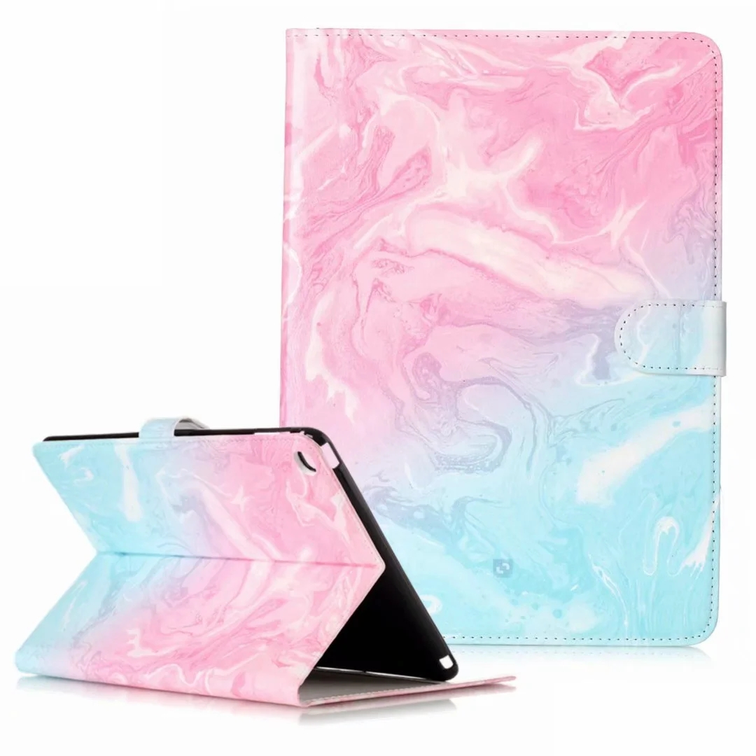 Läckert marmorerat läderfodral, iPad 10.2 / Pro 10.5 / Air 3, rosa/blå