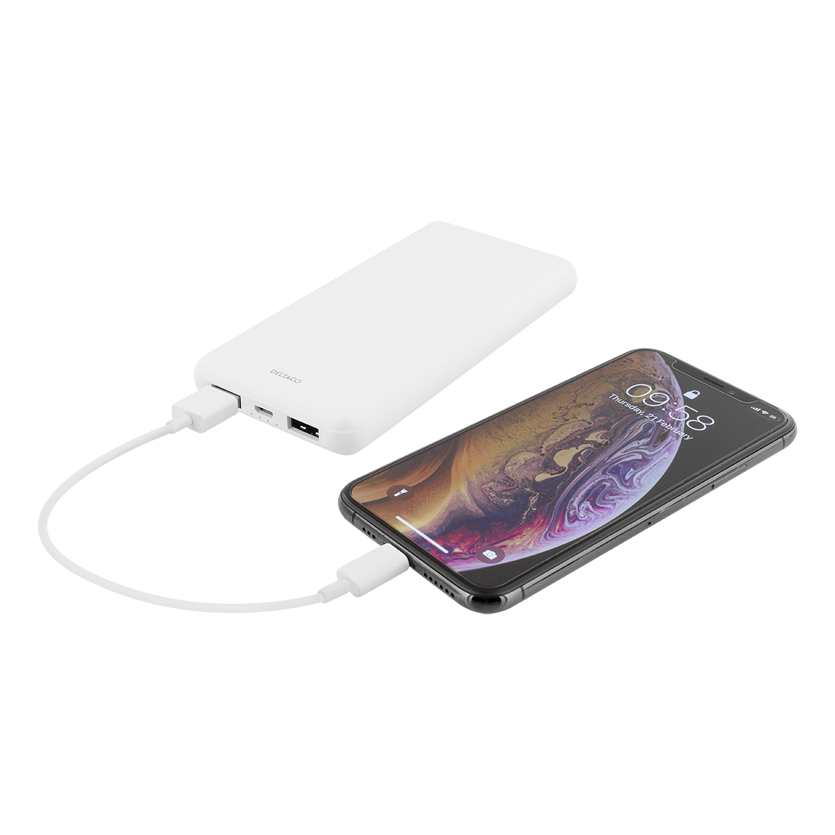 Deltaco 10.000 mAh Powerbank, 2xUSB-A,  LED-indikator, vit