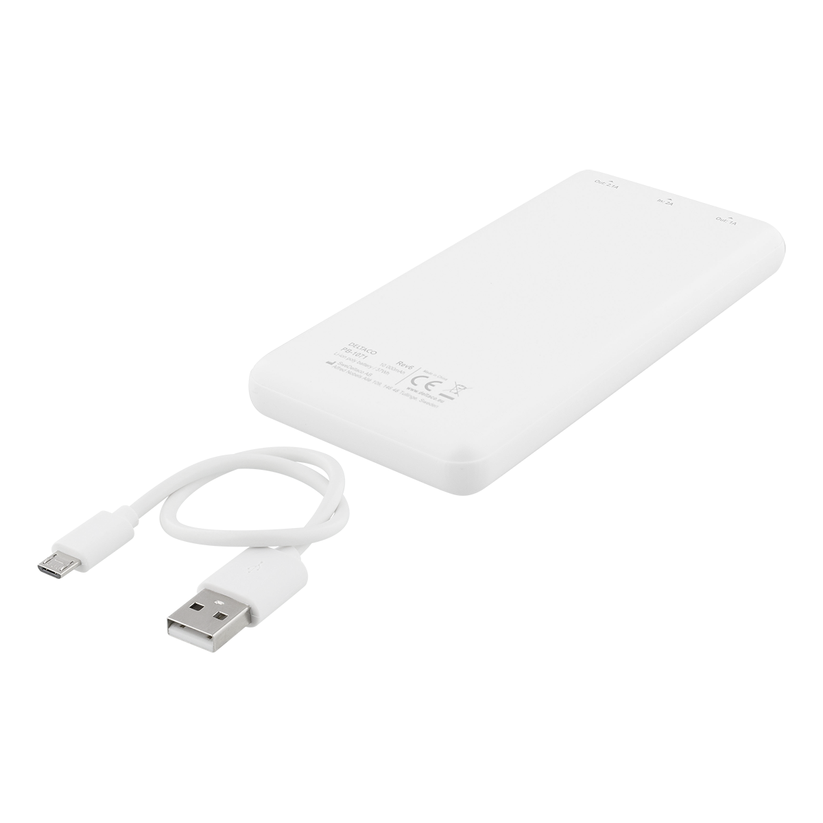 Deltaco 10.000 mAh Powerbank, 2xUSB-A,  LED-indikator, vit