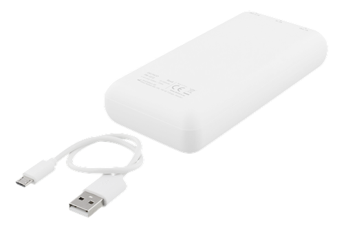 Deltaco 20.000 mAh Powerbank, 2x USB-A, LED-indikator, vit