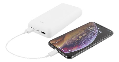 Deltaco 20.000 mAh Powerbank, 2x USB-A, LED-indikator, vit