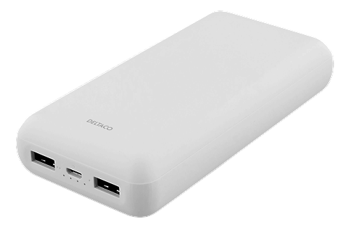 Deltaco 20.000 mAh Powerbank, 2x USB-A, LED-indikator, vit