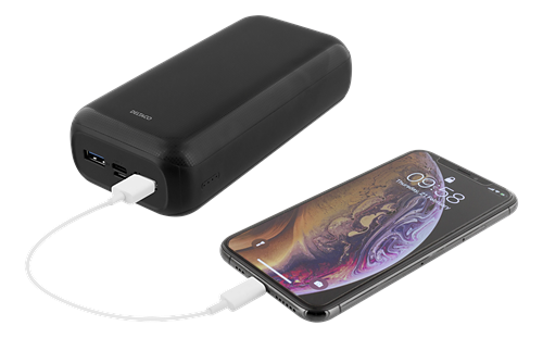Deltaco 30.000 mAh Powerbank, USB-A, USB-C, LED-indikator, svart