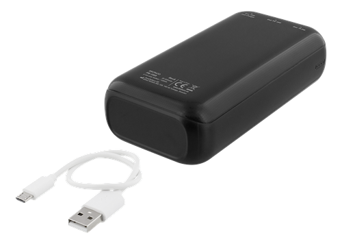 Deltaco 30.000 mAh Powerbank, USB-A, USB-C, LED-indikator, svart